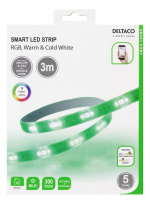 DELTACO SMART HOME LED-stripe, RGB, 2700K-6500K, 3m, WiFi 2,4GHz, hvit