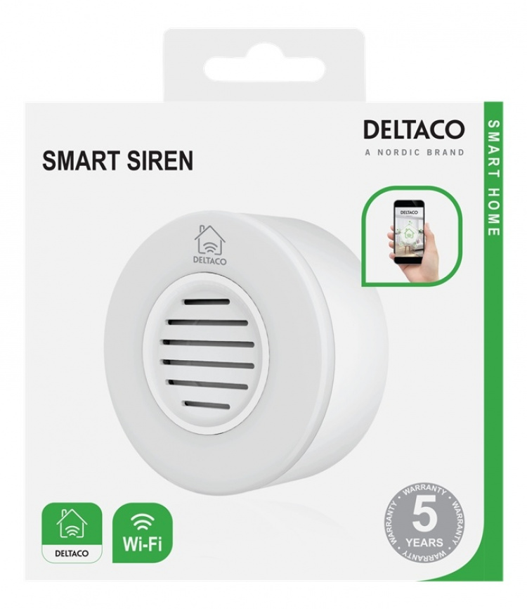 DELTACO SMART HOME WiFi-sirene, hvit DELTACO SMART HOME WiFi-sirene, hvit