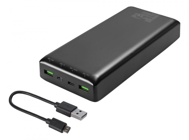 DELTACO Powerbank 30 000 mAh, 1x USB-C, 2x USB-A, hurtiglading