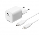 DELTACO USB-vegglader, USB-C, PD 20 W, inkludert 1 m C til Lightning