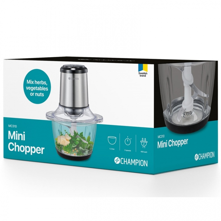 Champion Mini Chopper 1,2L 400W Glassbolle MC310 Rustfritt stål