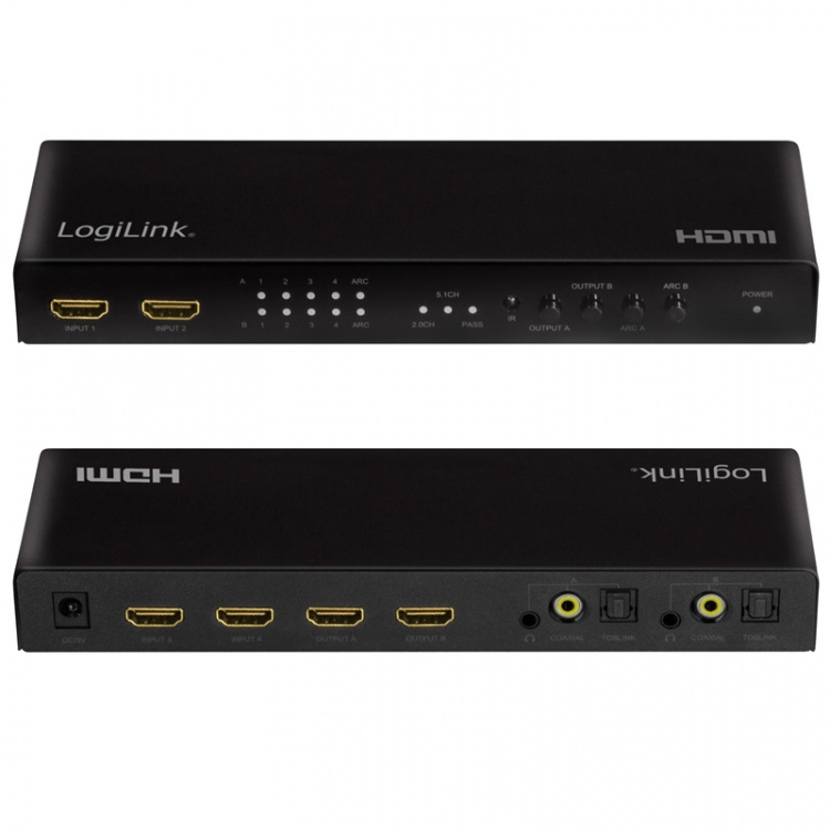 LogiLink HDMI-matrisebryter 4K/60 Hz ARC HDCP HDR CEC