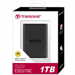 Transcend Bærbar SSD ESD270C USB-C 1 TB (R520/W460) Svart