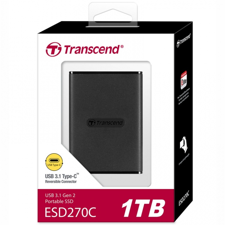 Transcend Bærbar SSD ESD270C USB-C 1 TB (R520/W460) Svart