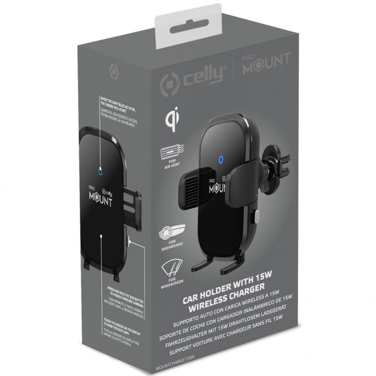 Celly Mobilholder med trådløs lading 15W autorelease