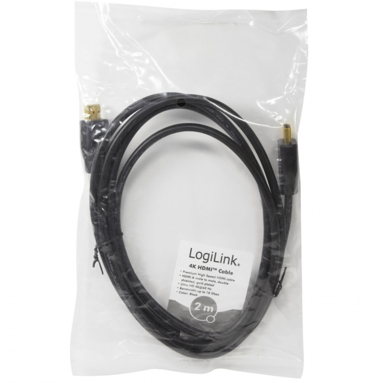 LogiLink HDMI-kabel Premium høyhastighets 4K/60 Hz, 2 m