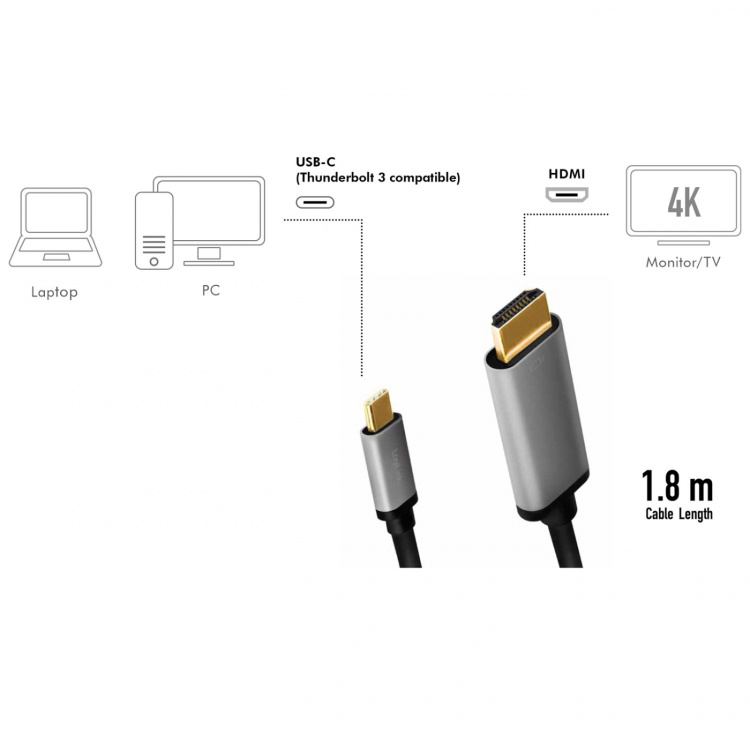 LogiLink USB-C -> HDMI 4K/60 Hz Aluminium 1,8 m