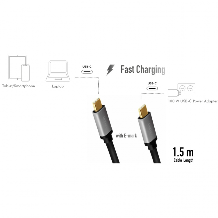 LogiLink USB-C-kabel USB 2.0 PD 3.0 100W 480 Mbps Aluminium 1,5 meter LogiLink USB-C-kabel USB 2.0 PD 3.0 100W 480 Mbps Aluminium 1,5 meter