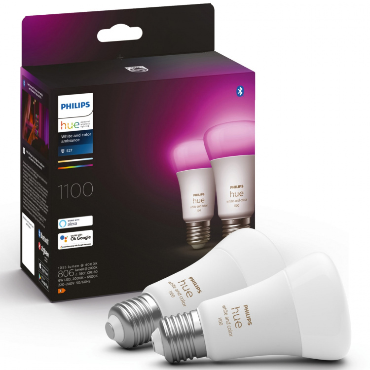 Philips Hue White Colour Ambiance E27 1100lm 2-pakning Philips Hue White Colour Ambiance E27 1100lm 2-pakning