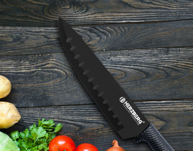 Herzberg 8-delt knivsett med stativ, karbonfiber