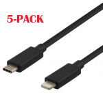 5-PACK Kabel USB-C - Lightning, 2,4 A, 1 m, svart
