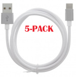 5-PACK kabel USB-A - USB-C 2,4A, 1 m, hvit 5-PACK kabel USB-A - USB-C 2,4A, 1 m, hvit