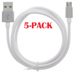 5-PACK kabel USB-A - MicroUSB 2,4A, 1 m, hvit 5-PACK kabel USB-A - MicroUSB 2,4A, 1 m, hvit