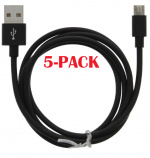 5-PACK kabel USB-A - MicroUSB 2,4A, 1 m, svart