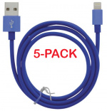 5-pakning kabel USB-A - Lightning 2,4A, 1 m, blå 5-pakning kabel USB-A - Lightning 2,4A, 1 m, blå