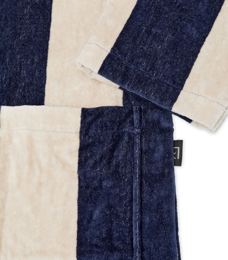 Kosta Linnewäfveri Velourbadekåpe, Navy/Sand, L/XL