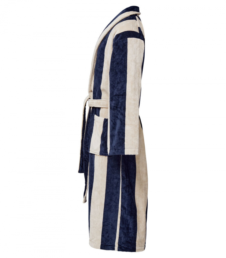 Kosta Linnewäfveri Velourbadekåpe, Navy/Sand, XXL
