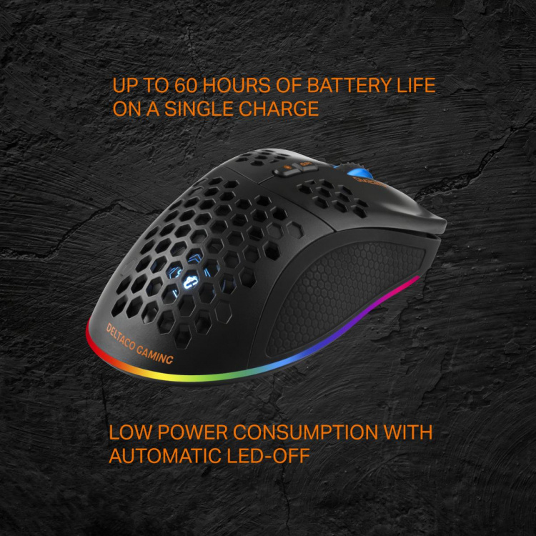 DELTACO GAMING DM220 Trådløs lettvekts gamingmus, RGB, svart DELTACO GAMING DM220 Trådløs lettvekts gamingmus, RGB, svart