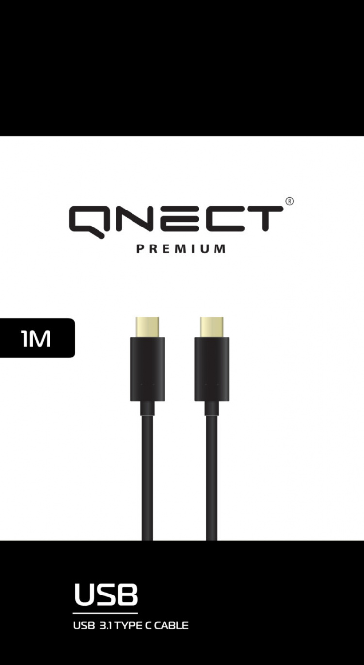 QNECT USB 3.1 type C hann - type C hann 10 GB 60 W, 1 m
