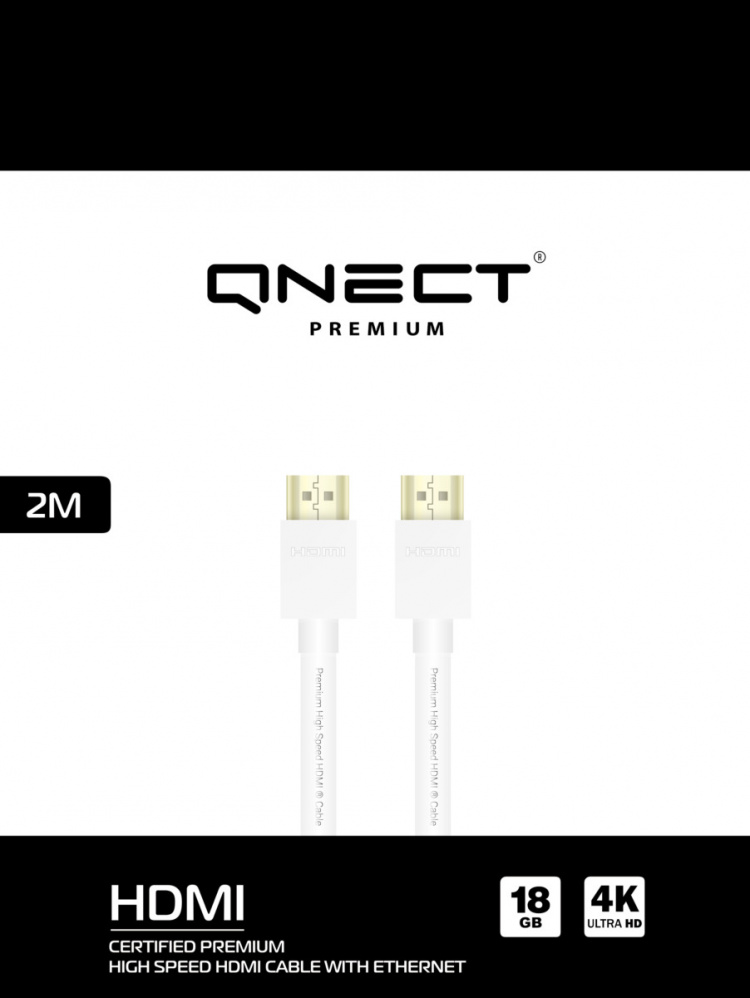QNECT Premium høyhastighets HDMI m/Ethernet 4K UHD 18 GB, 2 m, Vit QNECT Premium høyhastighets HDMI m/Ethernet 4K UHD 18 GB, 2 m, Vit