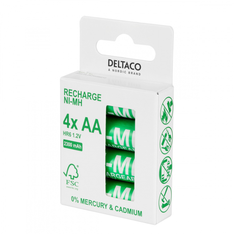 DELTACO Ultimate Ni-Mh oppladbar, LR6/AA-størrelse, 2300 mAh, 4-pk (SG)