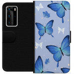 Lommeboketui til Huawei P40 Pro med Blå sommerfugler motiv Lommeboketui til Huawei P40 Pro med Blå sommerfugler motiv