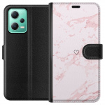 Lommeboketui til Xiaomi Redmi Note 12 med Rosa Hjerte motiv