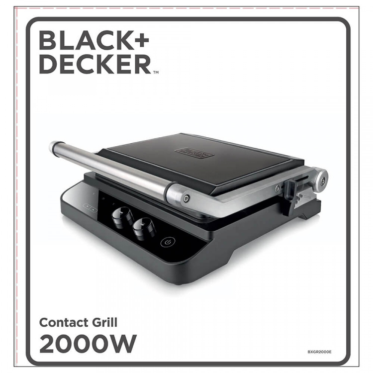 BLACK+DECKER Bordgrill, Ekstra Plate 2000W, Børstet Stål