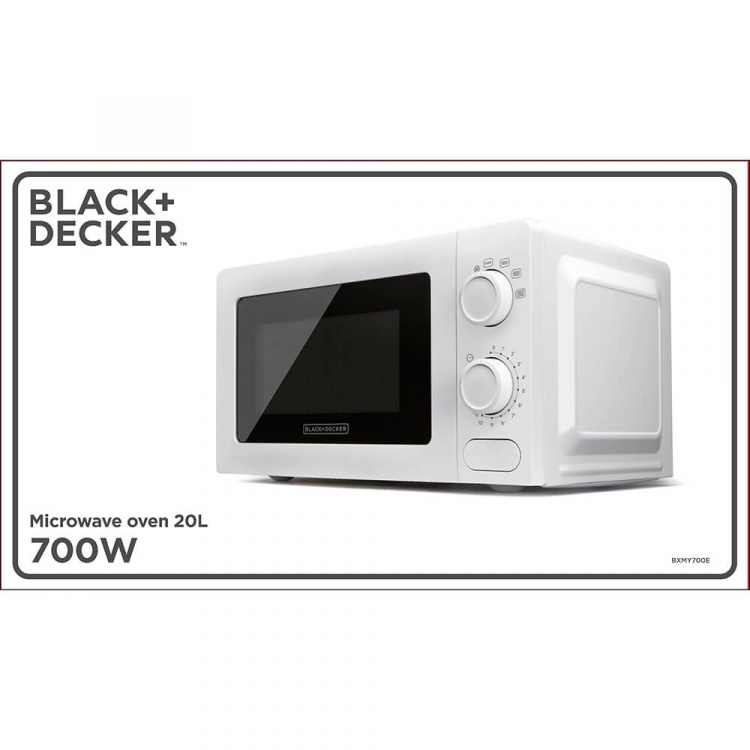 BLACK+DECKER Mikrobølgeovn 20L 700W Hvit