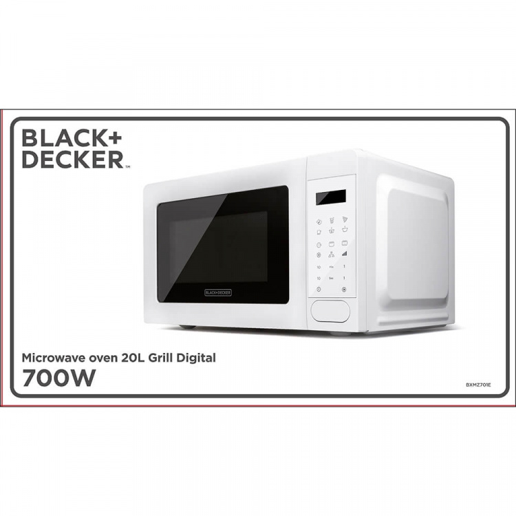BLACK+DECKER Mikrobølgeovn Digital 20L 700W Hvit