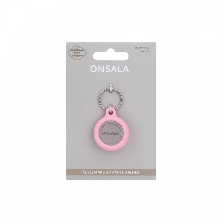 Onsala Airtag Holder Silikon Rosa med Nøkkelring