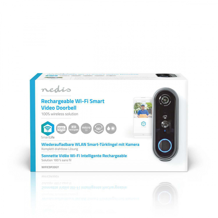 Nedis SmartLife Video Dør Telefon | Batteri drevet | Full HD 1080p | Cloud Storage (valgfritt) / microSD (ikke inkludert) | IP54 | Med bevegelses sensor | Nattsyn | Grå