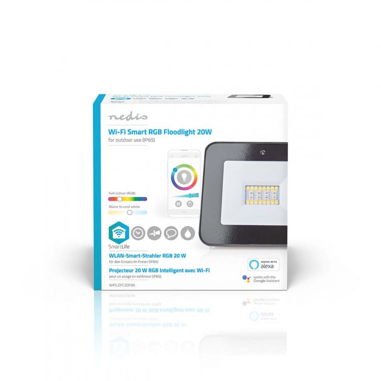 Nedis Smartlife utendørs lys | 1600 lm | Wi-Fi | 20 W | RGB / Varm til avkjølt hvitt | 2700 - 6500 K | Aluminium | Android™ / IOS