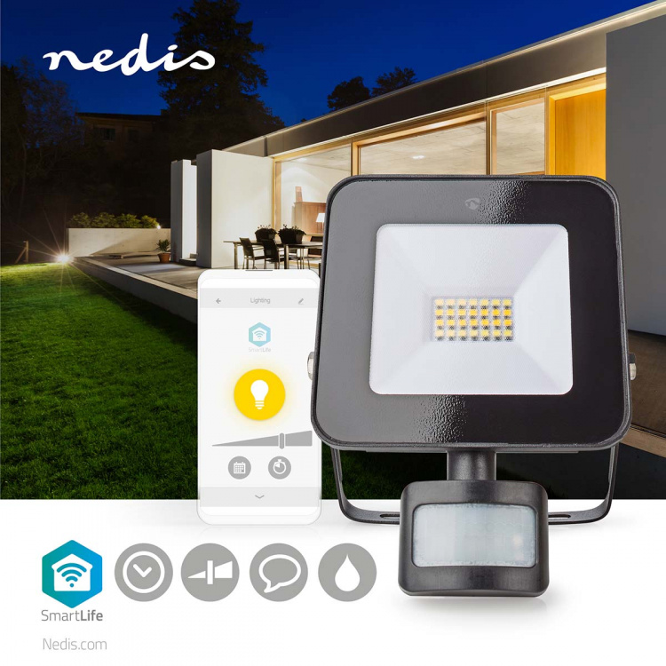 Nedis Smartlife utendørs lys | Bevegelsessensor | 1500 lm | Wi-Fi | 20 W | Dimmes Hvit | 3000 - 6500 K | Aluminium | Android™ / IOS