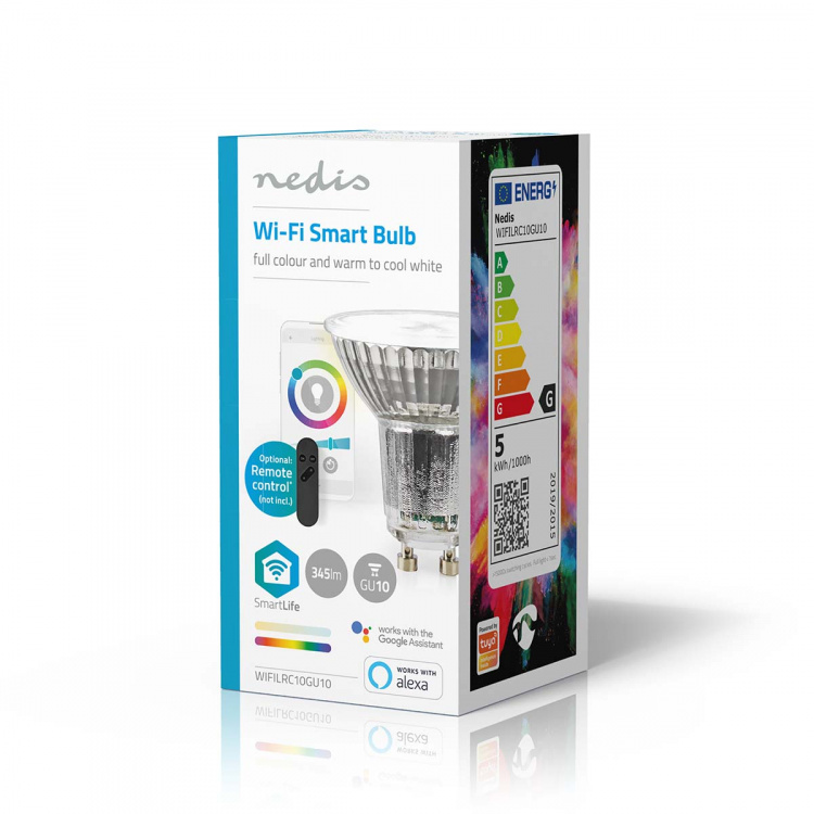 Nedis SmartLife LED-Spot | Wi-Fi | GU10 | 345 lm | 5 W | RGB / Varm til avkjølt hvitt | 2700 - 6500 K | Energiklasse: G | Android™ / IOS | PAR16 | 1 stk Nedis SmartLife LED-Spot | Wi-Fi | GU10 | 345 lm | 5 W | RGB / Varm til avkjølt hvitt | 2700 - 6500 K | Energiklasse: G | Android™ / IOS | PAR16 | 1 stk