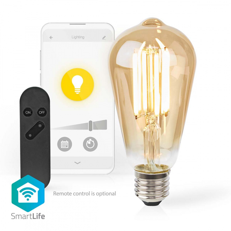 Nedis SmartLife LED Lyspære | Wi-Fi | E27 | 806 lm | 7 W | Varm Hvit | 1800 - 3000 K | Glass | Android™ / IOS | ST64 | 1 stk