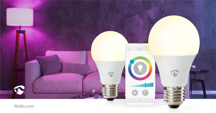 Nedis SmartLife Fullfarge LED-Pære | E27 | 806 lm | 9 W | RGB / Varm til avkjølt hvitt | 2700 - 6500 K | Android™ / IOS | pære | 2 stk