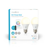Nedis SmartLife Fullfarge LED-Pære | E27 | 806 lm | 9 W | RGB / Varm til avkjølt hvitt | 2700 - 6500 K | Android™ / IOS | pære | 2 stk
