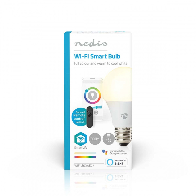 Nedis SmartLife Fullfarge LED-Pære | E27 | 806 lm | 9 W | RGB / Varm til avkjølt hvitt | 2700 - 6500 K | Android™ / IOS | pære | 1 stk