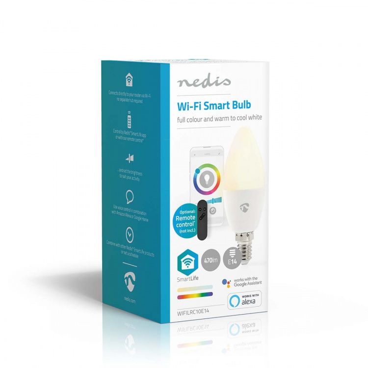 Nedis SmartLife Fullfarge LED-Pære | E14 | 470 lm | 4.90 W | RGB / Varm til avkjølt hvitt | 2700 - 6500 K | Android™ / IOS | Lyshvit | 1 stk