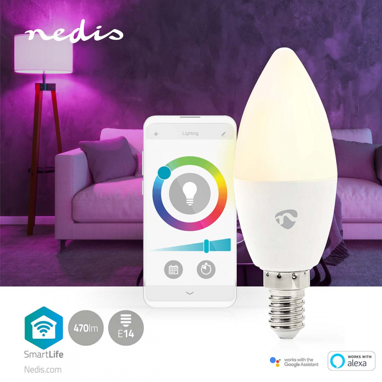 Nedis SmartLife Fullfarge LED-Pære | E14 | 470 lm | 4.90 W | RGB / Varm til avkjølt hvitt | 2700 - 6500 K | Android™ / IOS | Lyshvit | 1 stk