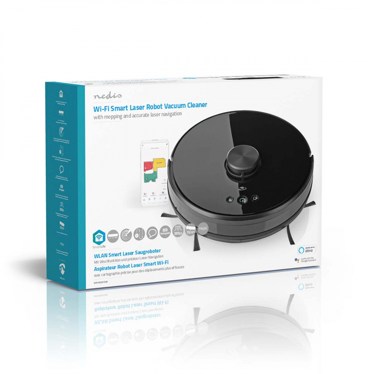 Nedis SmartLife Robot Støvsuger | Lasernavigasjon | Wi-Fi | Kapasitet Collection Reservoir: 0.6 l | Automatsik lading | Maksimal driftstid: 2 timer | Sort | Android™ / IOS Nedis SmartLife Robot Støvsuger | Lasernavigasjon | Wi-Fi | Kapasitet Collection Reservoir: 0.6 l | Automatsik lading | Maksimal driftstid: 2 timer | Sort | Android™ / IOS