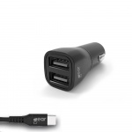 Gear Lader 12-24V 2xUSB 3.4A Svart USB-C 2.0 Kabel 1m