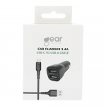 Gear Lader 12-24V 2xUSB 3.4A Svart USB-C 2.0 Kabel 1m