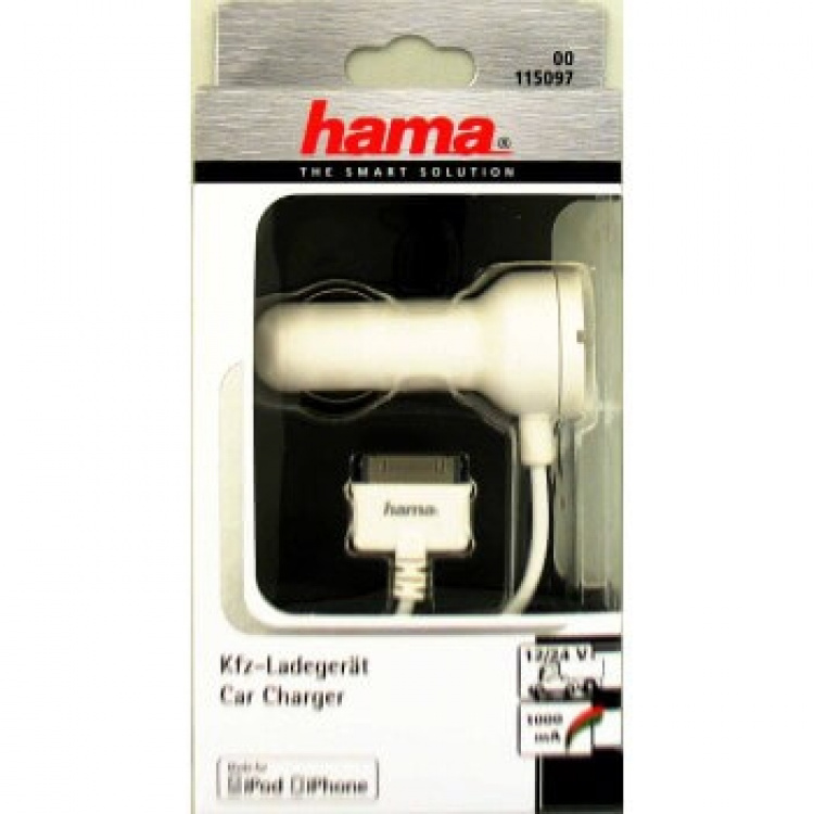 Hama iPhone4 lader 12V Hvit MFI Hama iPhone4 lader 12V Hvit MFI