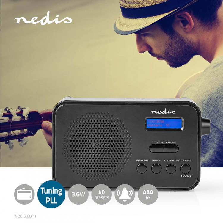 Nedis DAB+ Radio | Bærbar design | DAB+ / FM | 1.3 