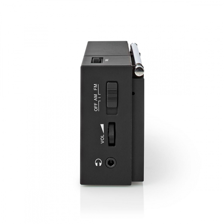 Nedis FM-radio | Bærbar design | AM / FM | Batteri drevet | Analog | 1.5 W | Svart hvit skerm | Hodetelefonutgang | IP20 | Sort Nedis FM-radio | Bærbar design | AM / FM | Batteri drevet | Analog | 1.5 W | Svart hvit skerm | Hodetelefonutgang | IP20 | Sort