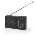 Nedis FM-radio | Bærbar design | AM / FM | Batteri drevet | Analog | 1.5 W | Svart hvit skerm | Hodetelefonutgang | IP20 | Sort Nedis FM-radio | Bærbar design | AM / FM | Batteri drevet | Analog | 1.5 W | Svart hvit skerm | Hodetelefonutgang | IP20 | Sort