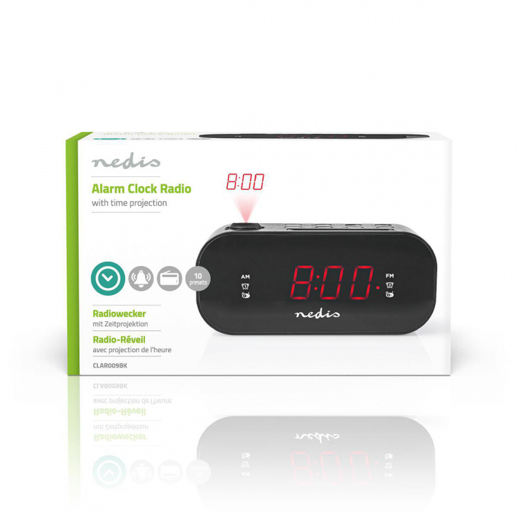 Digital Alarm Clock Radio | LED Vise | Tidsframskriving | AM / FM | slumrefunksjon | Sleep timer | Antall alarmer: 2 | Sort
