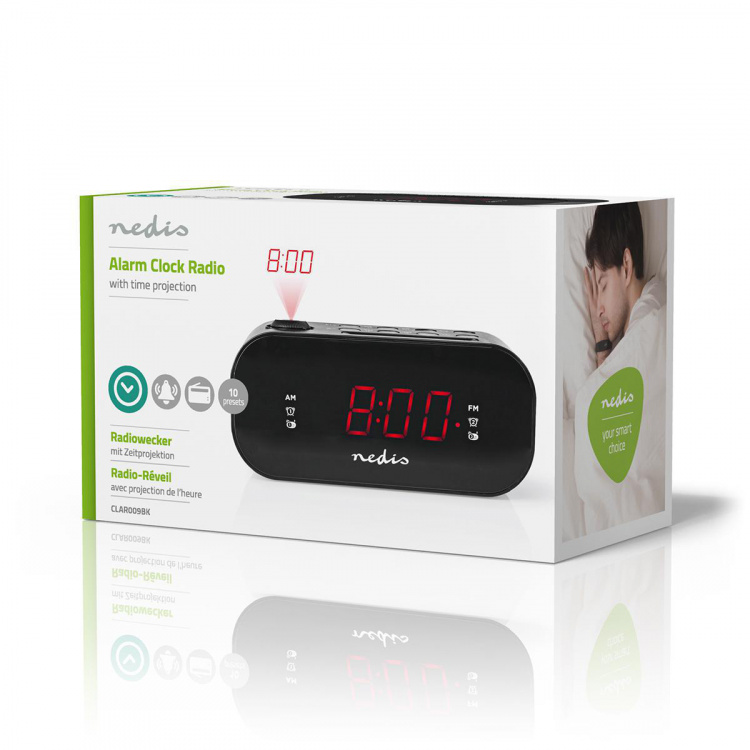 Digital Alarm Clock Radio | LED Vise | Tidsframskriving | AM / FM | slumrefunksjon | Sleep timer | Antall alarmer: 2 | Sort